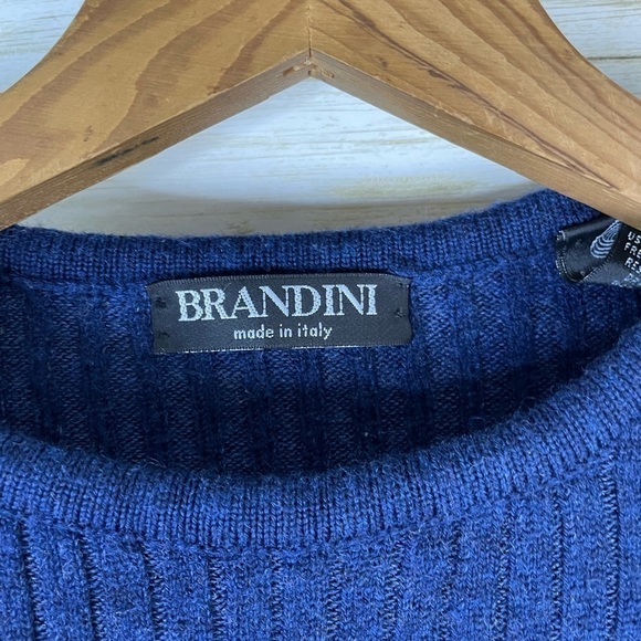 Vintage Brandini Navy Italian Merino Wool Ribbed Sweater - Picture 4 of 5